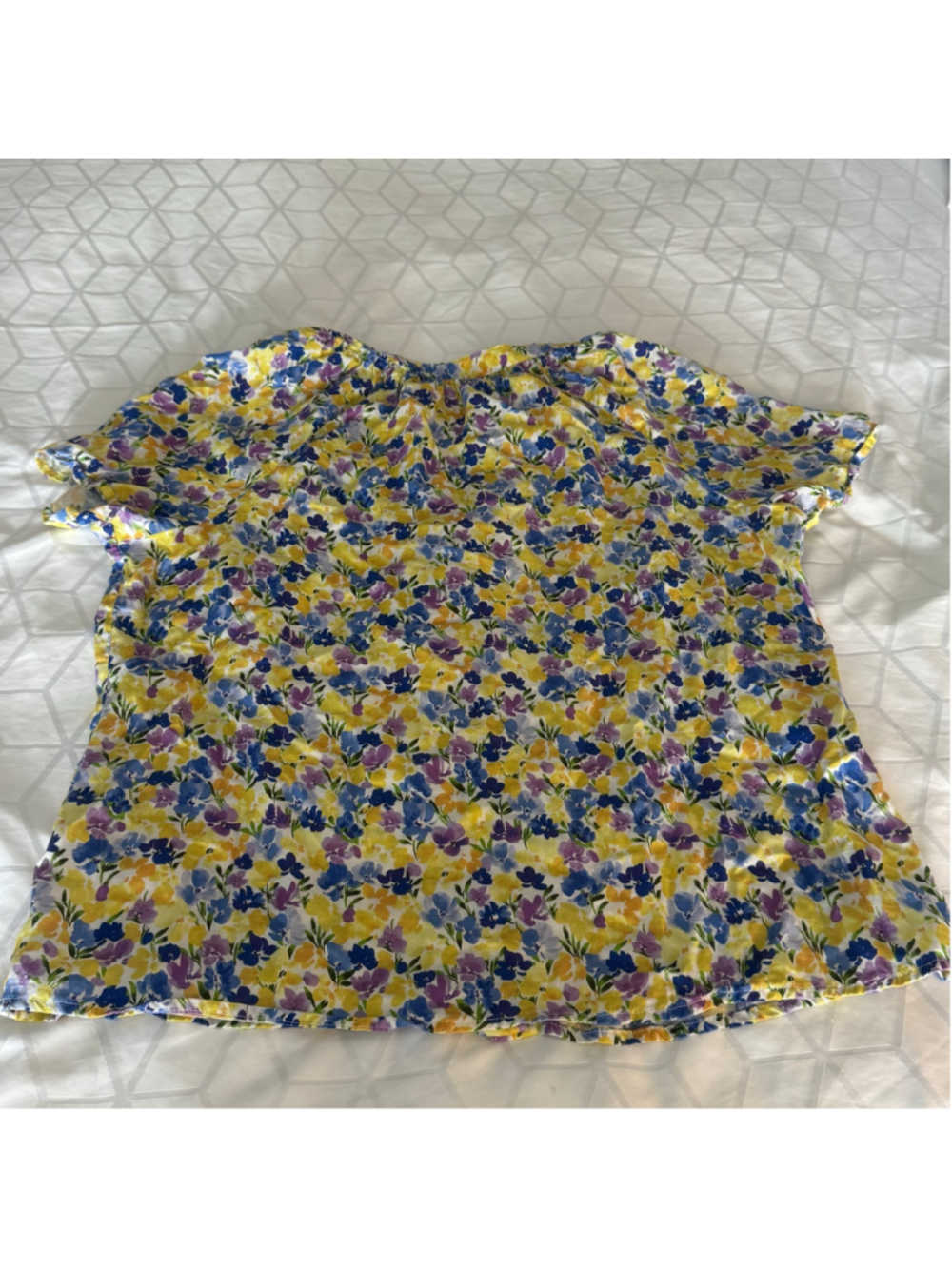 KUT From The Kloth Floral Button Front Blouse Top Women’s Large Yellow Blue Purp - Picture 5 of 6